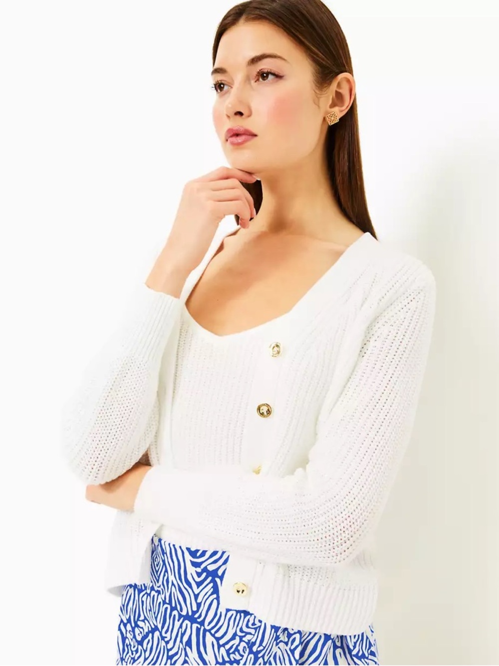 Lilly Pulitzer Bristow Cotton Knit V-Neck Cardigan White Size XS